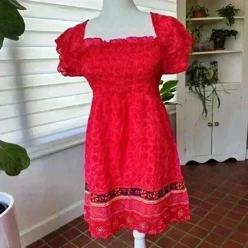 Blue Plate Red dress with off the shoulder details and ruched waist. Size M